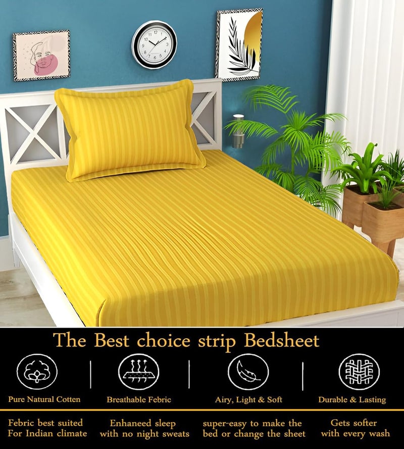 STARNSTYLE ستارنستايل 220 ملاءة سرير قطن جلاسي مفرد مع غطاء وسادة - أصفر (90x60 بوصة) - Image 4